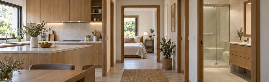 Cocina y estancias comunicadas en una vivienda